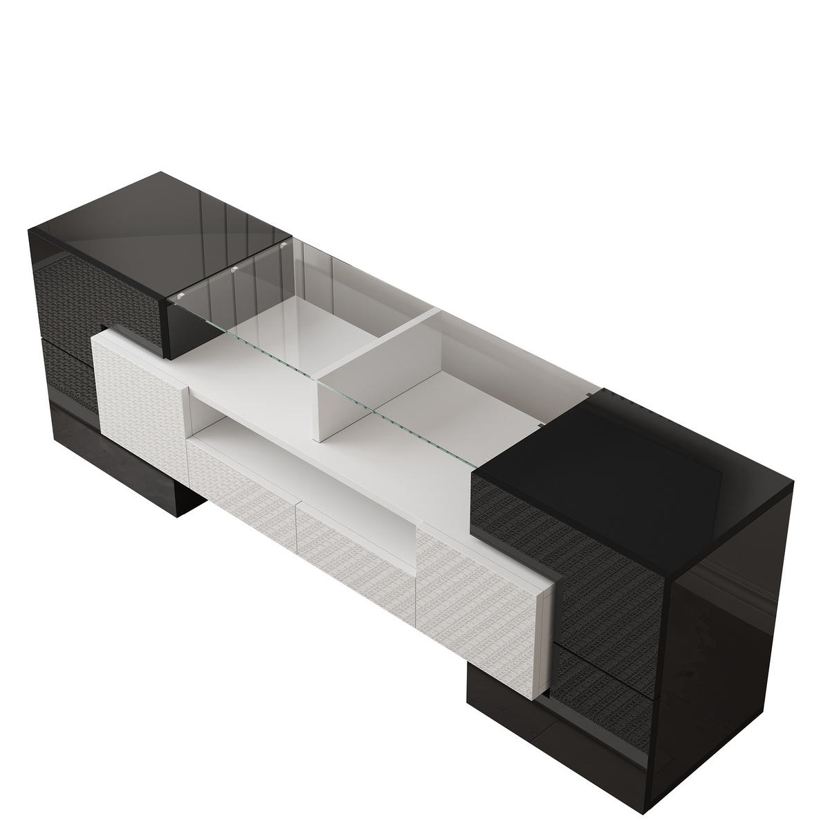 TV-SCHRANK 145/30/51 cm hochglänzend Weiß mit LED-Beleuchtung und Glasoberfläche - Weiß, Holzwerkstoff (145/51/30cm) - OKWISH