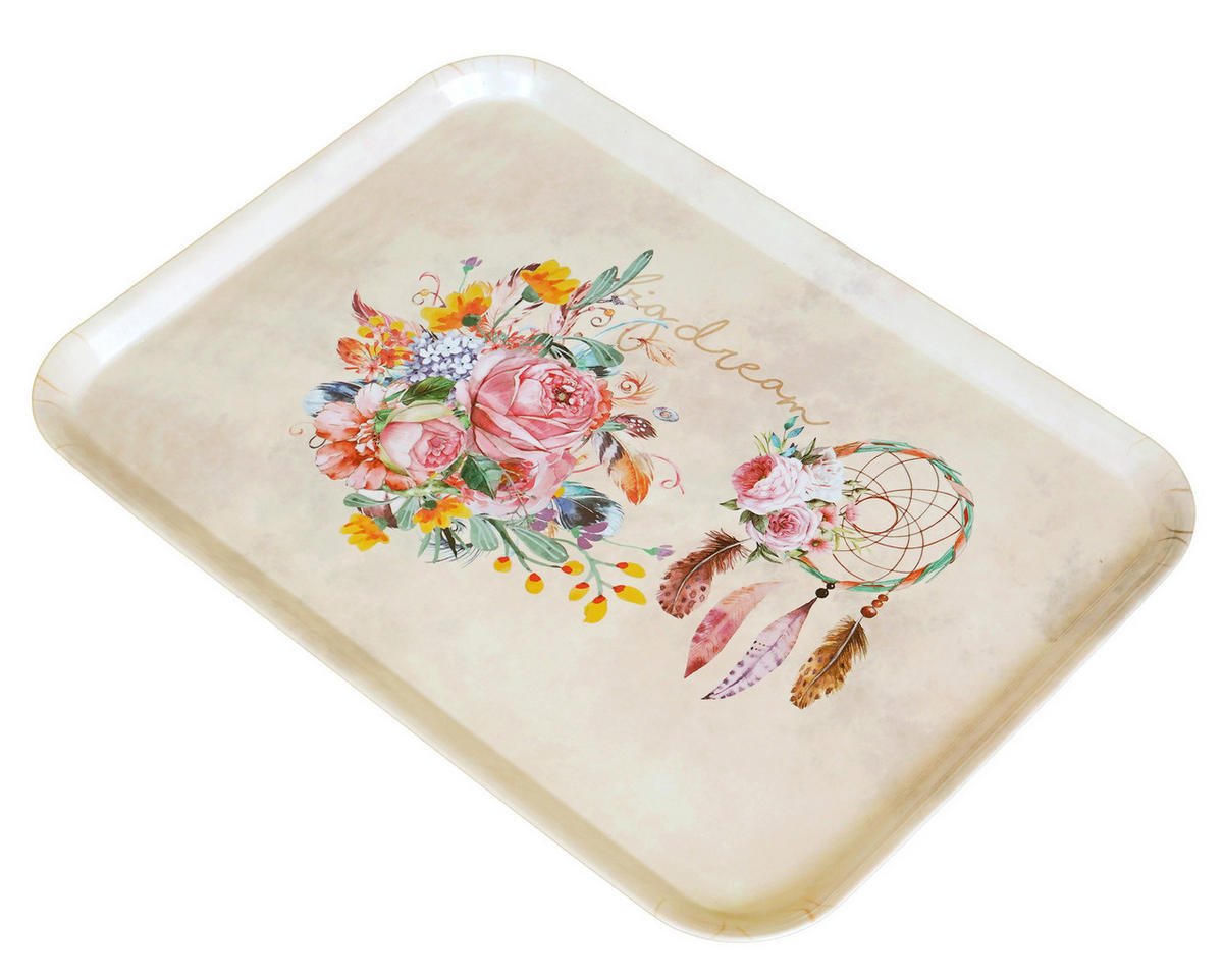 TABLETT Traumfänger, rechteckige Melamin Serviertablett 45x31 cm - Beige, Kunststoff (31/2/45cm) - Lashuma