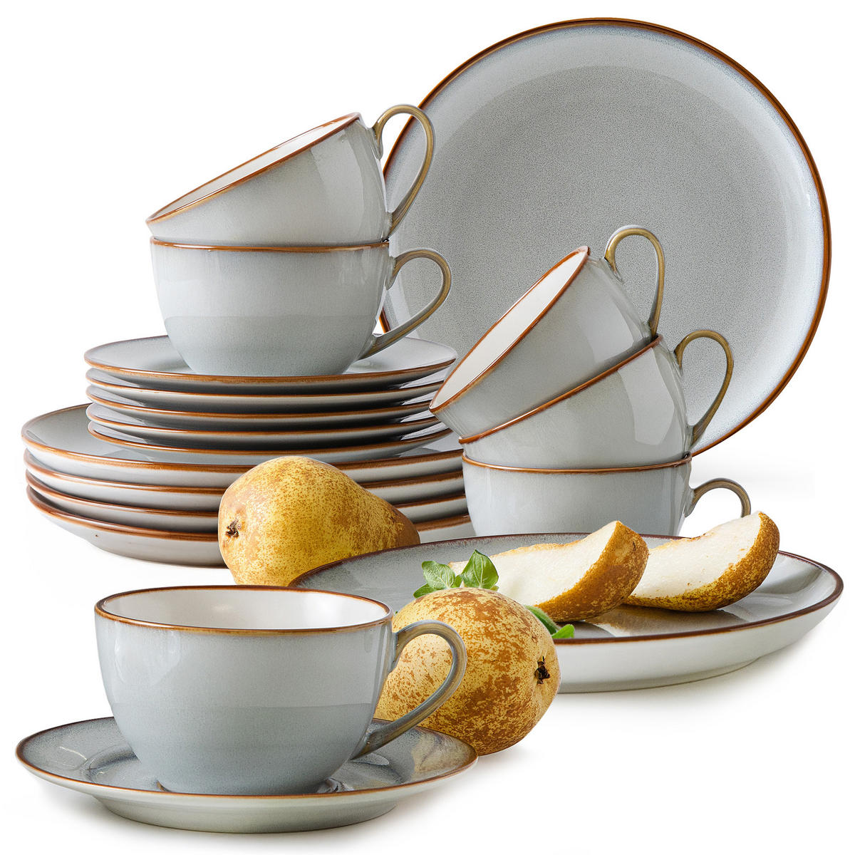 KAFFEESERVICE 6 Personen PORTOFINO 18-tlg - Blaugrau, Keramik (9.5/6.5/9.5cm) - Ritzenhoff Breker