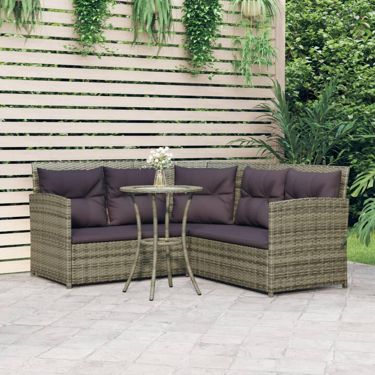 LOUNGEGARNITUR mit Sofagarnitur in L-Form und 48 cm Couchtischm, aus Poly Rattan, 2-teiliges Set - Grau, Kunststoff - vidaXL