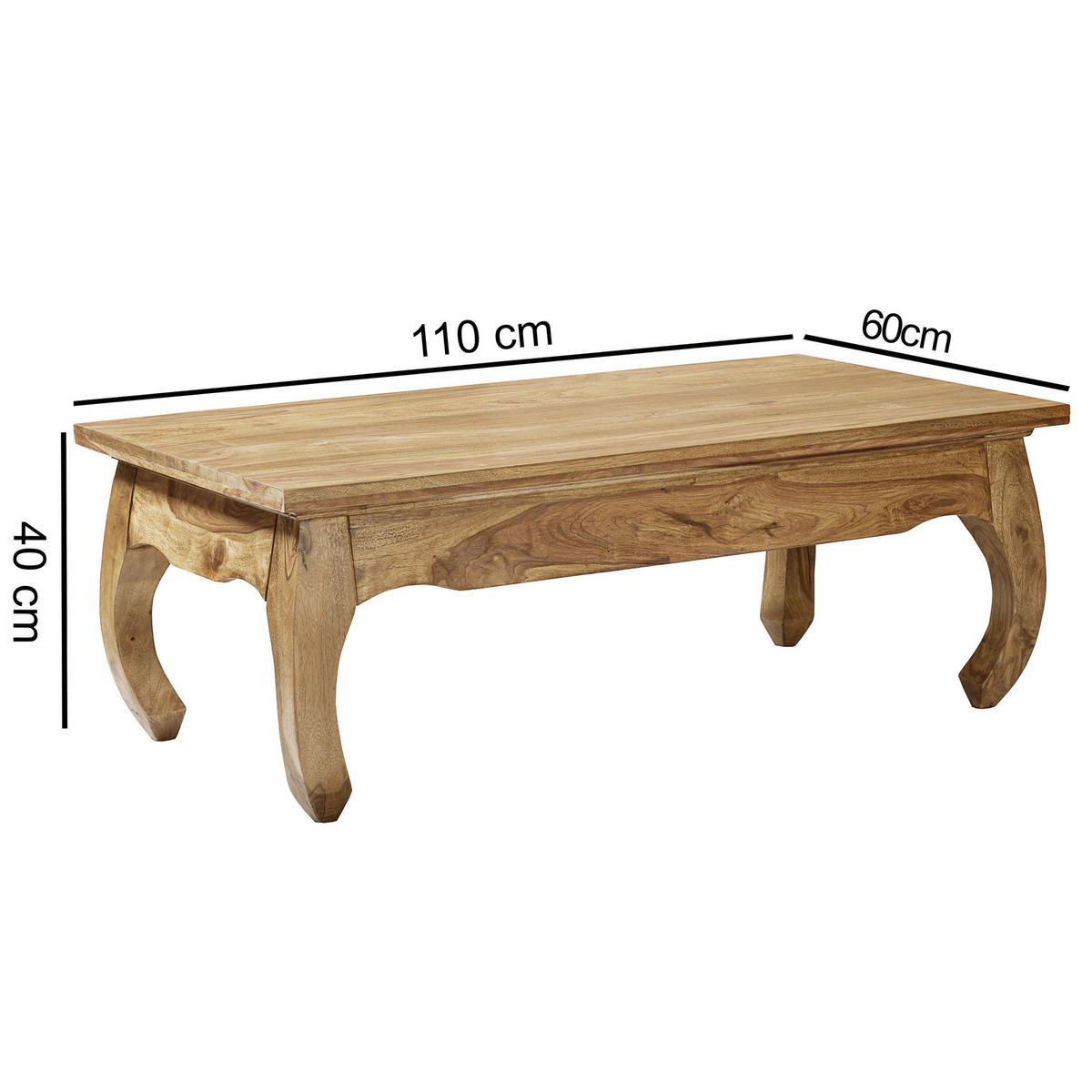COUCHTISCH KANADA in Opium-Form aus Massivholz Akazie handgefertigt, Beige 110x60x40 cm - Beige, Holz (60/110/40cm) - KADIMA DESIGN