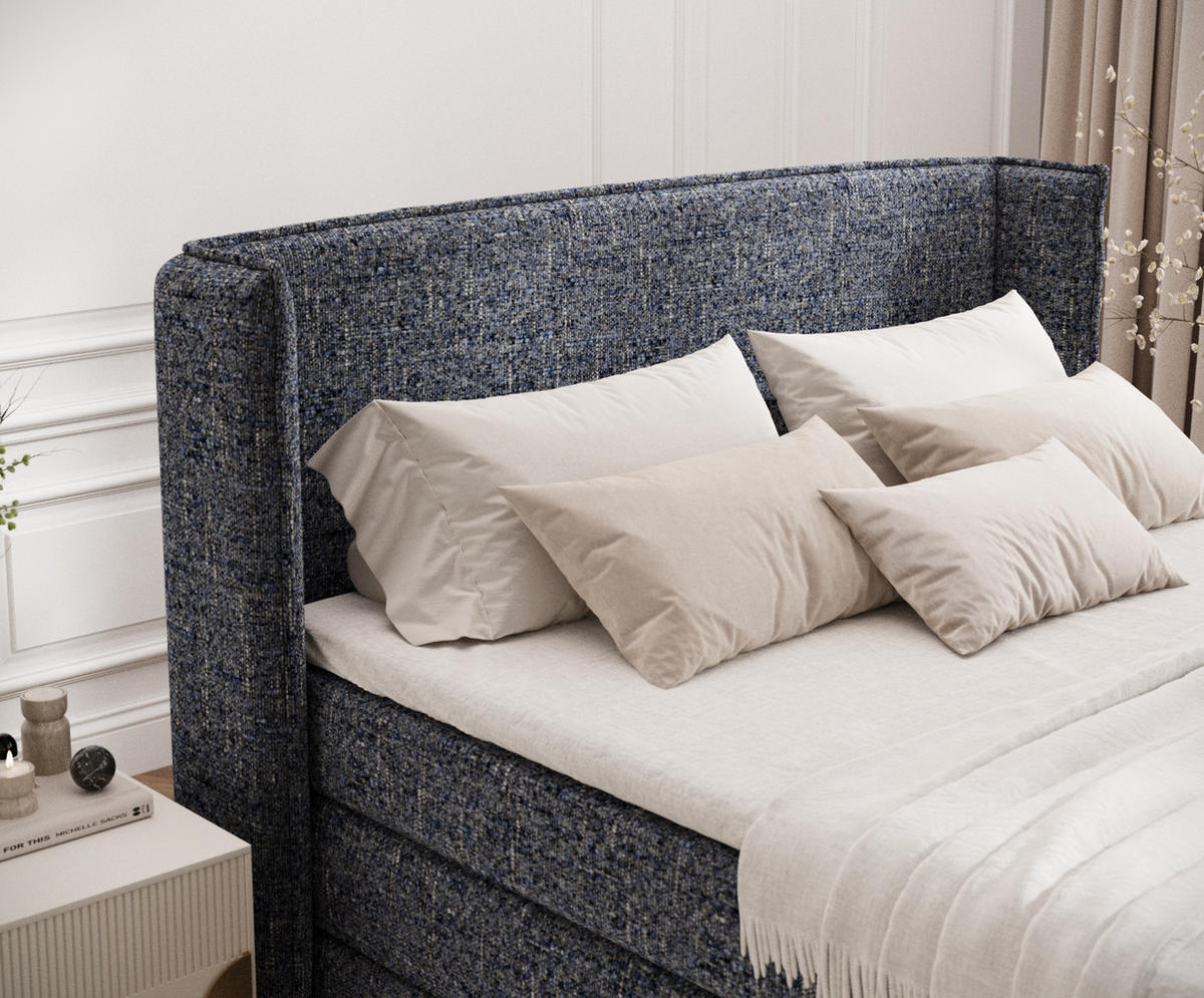 BOXSPRINGBETT Freeland Marineblau 160/200 cm mit Matratze und Topper - Schwarz/Dunkelblau, Holz/Holzwerkstoff (160/200cm) - Maison de Reve