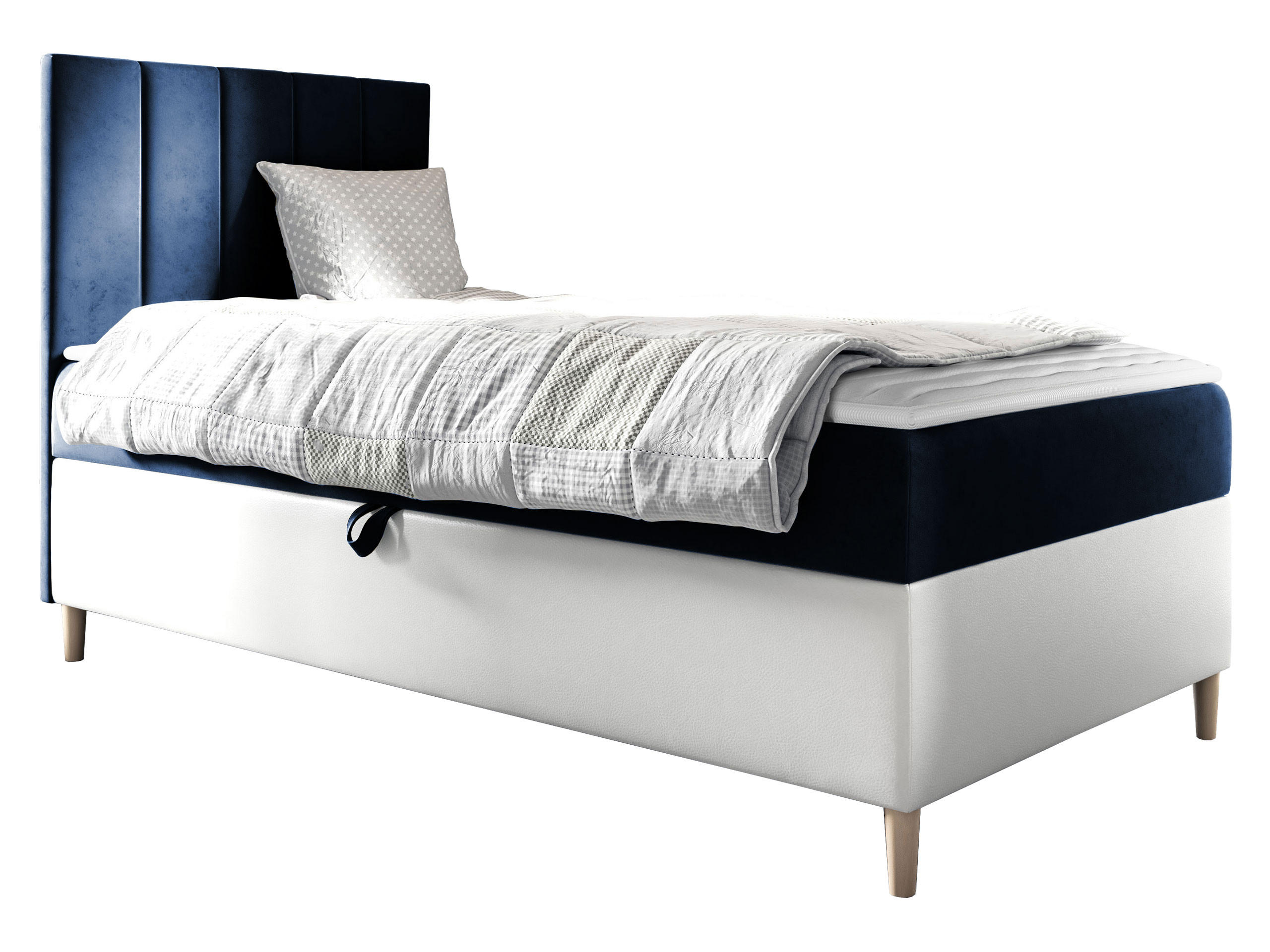BOXBETT Maja Junior 1, Seite zum Öffnen des Bettkastens: Links - Blau/Weiß, Holz (100/200cm) - MIRJAN24