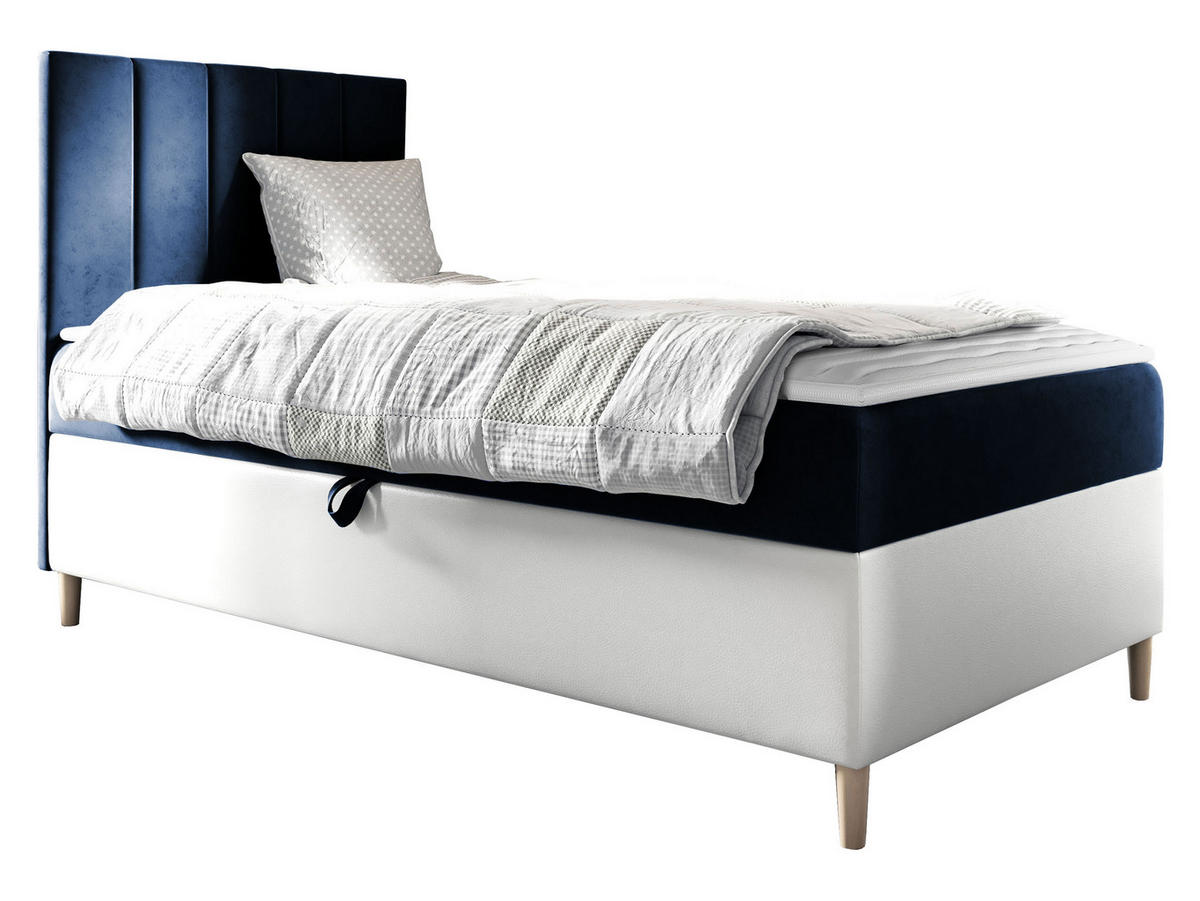 BOXBETT Maja Junior 1, Seite zum Öffnen des Bettkastens: Links - Blau/Weiß, Holz (100/200cm) - MIRJAN24