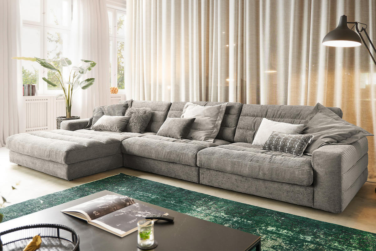 ECKSOFA XL LANA Steingrau Cord - Greige/Schwarz, Textil (416/205cm) - KAWOLA