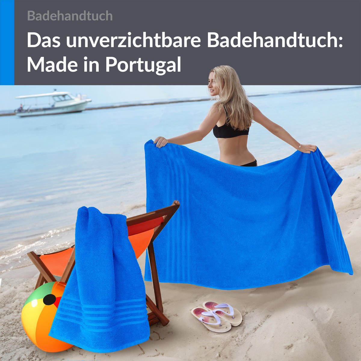 BADETUCH London Karibik Blau 2er Set 100x150 - Hellblau, Textil (100/150cm) - Lashuma