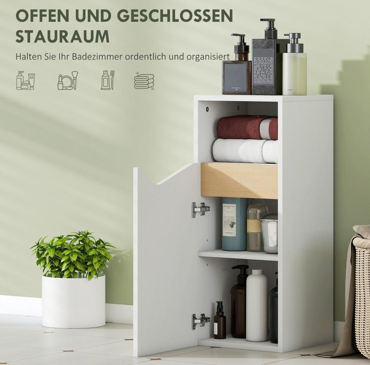 BADSCHRANK mit offenem Fach 30 x 30 x 71,5 cm Weiß - Weiß, Holzwerkstoff (30/71.5/30cm) - Beauniv
