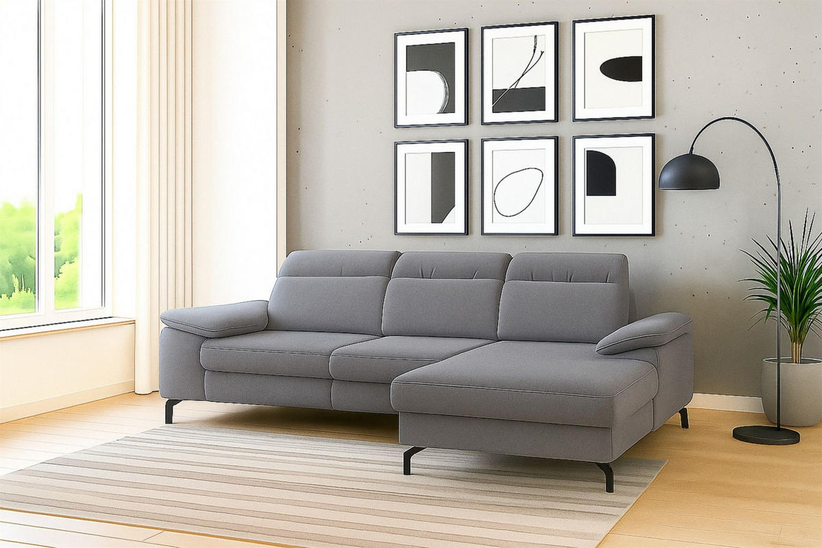 ECKSOFA Margit Mit Schlaffunktion - Grau, Holzwerkstoff/Textil (276/184cm) - Fun Möbel