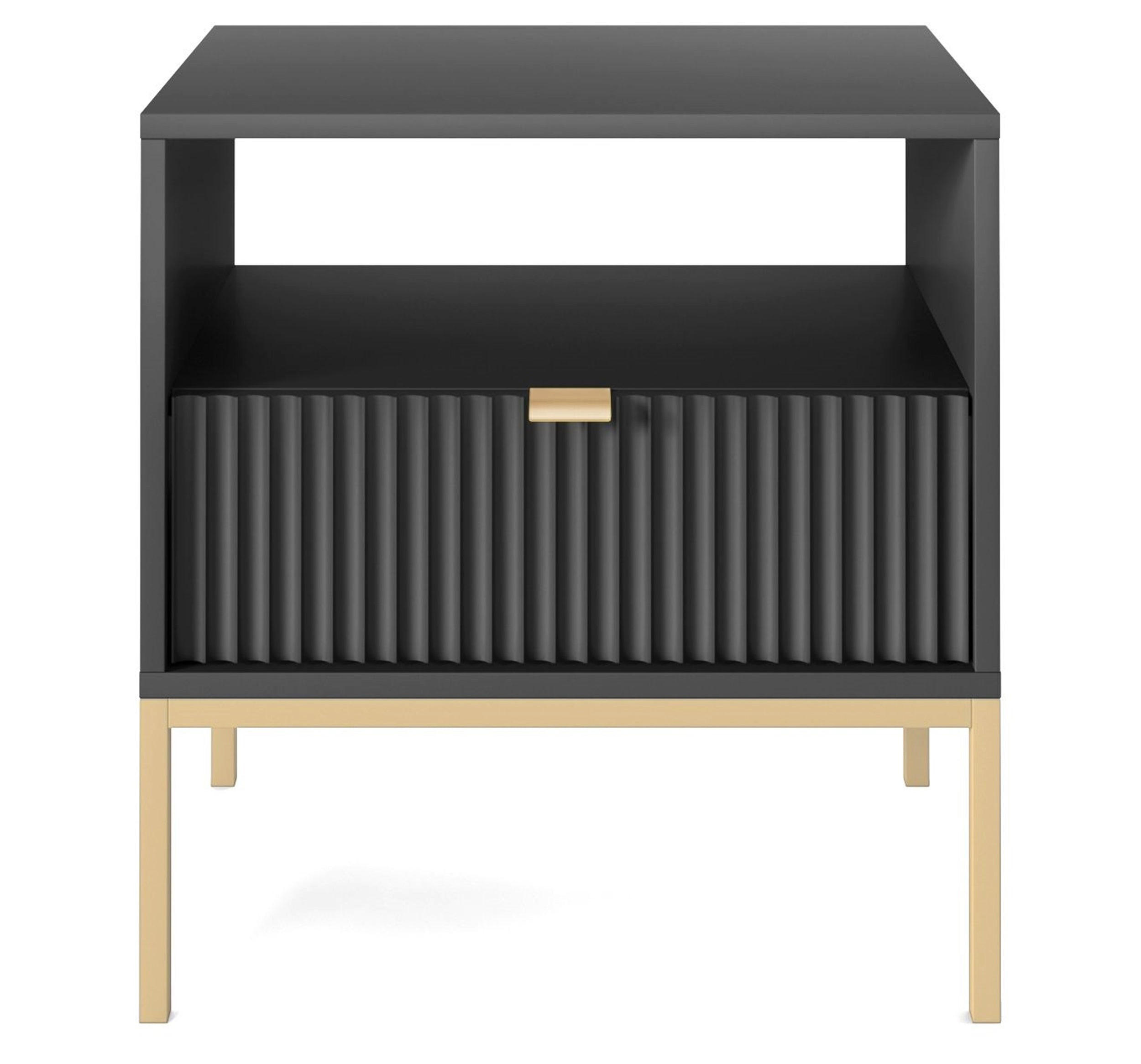 NACHTSCHRANK Vellore Schwarz mit goldenem Gestell - Schwarz, Holzwerkstoff/Metall (54/56/39cm) - Selsey