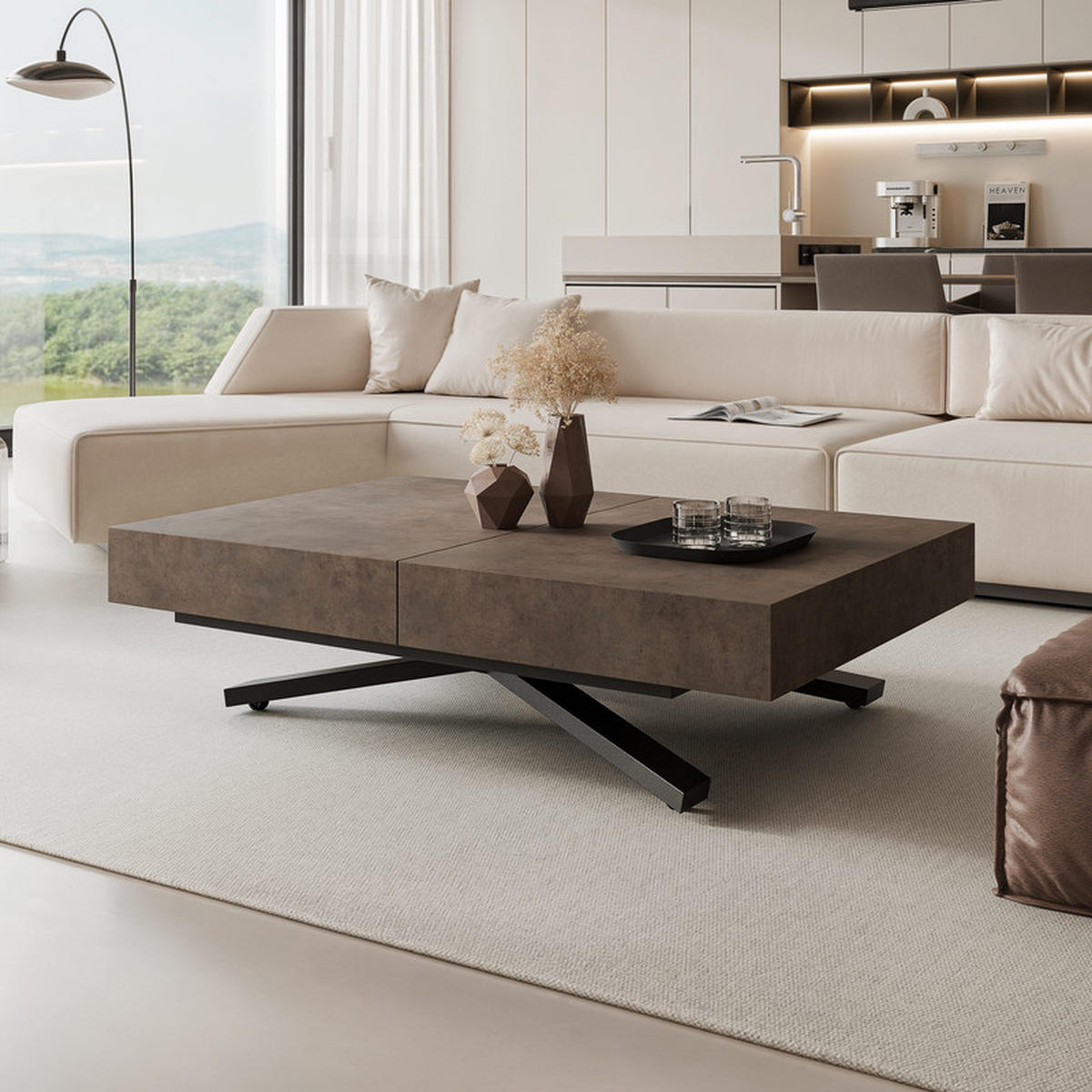 COUCHTISCH SANELLE X ausziehbar mit Liftfunktion, 120/80/76 cm Schwarz/Braun - Schwarz/Braun, Holzwerkstoff/Metall (120/80/27cm) - Idohome