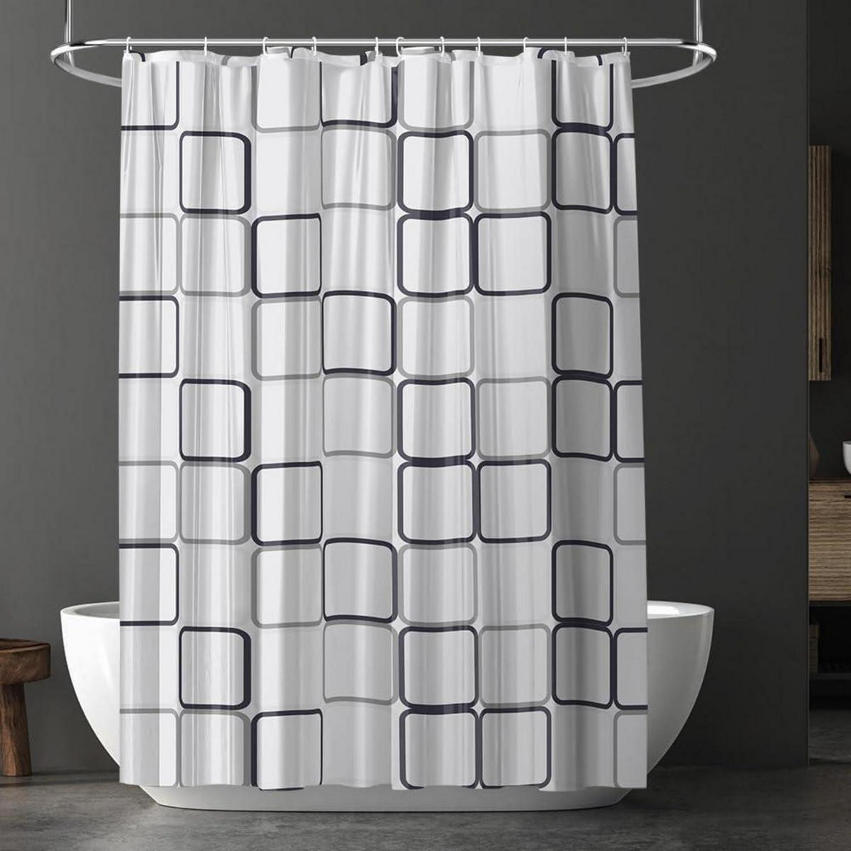 DUSCHVORHANG 180 x 180 cm PEVA wasserdicht 12 Ringe Set - Multicolor, Kunststoff (180/180cm)