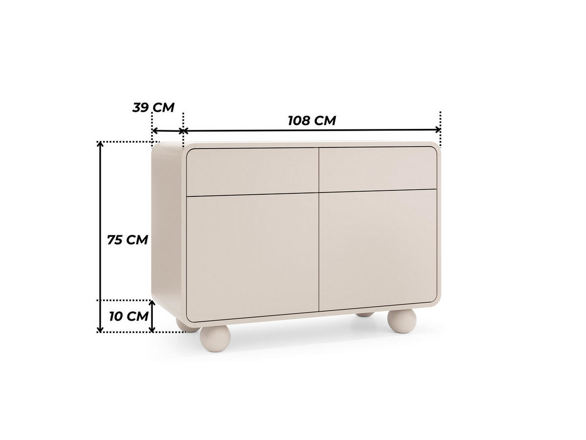 KOMMODE ORION (Cashmere, Abgerundete Kanten, Kugelfüße, Push to Open) - Kaschmir, Holz/Holzwerkstoff (108/75/39cm) - Ravio