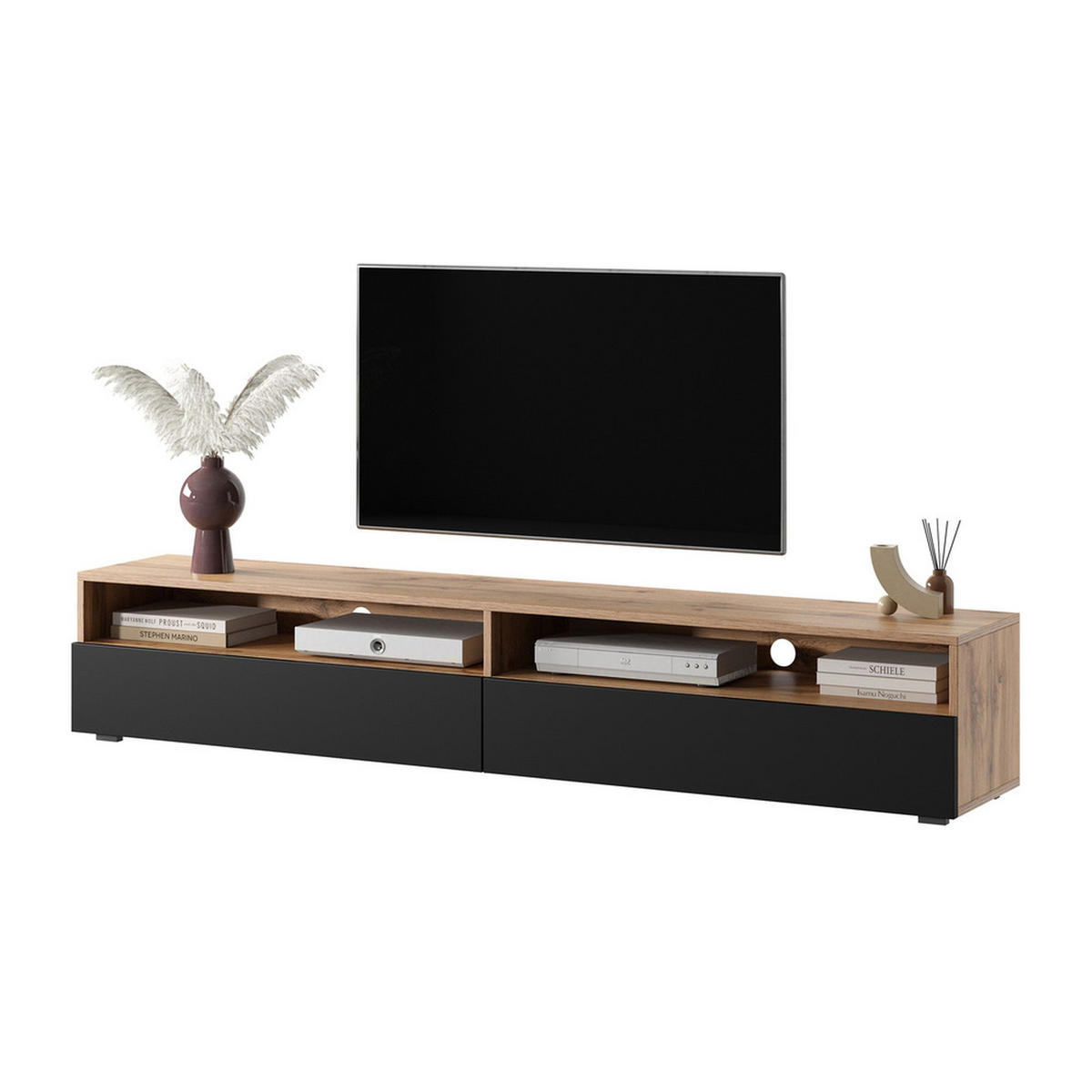 TV-LOWBOARD Rednaw mit LED Eiche/Schwarz Hochglanz 180 cm - Grau, Holzwerkstoff (180/30/31cm) - Selsey
