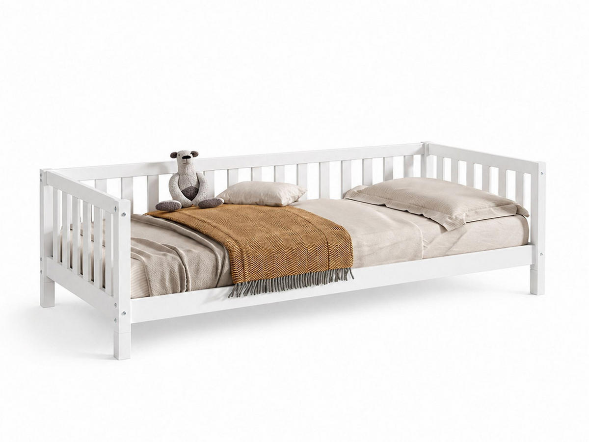 BODENBETT Kapua 90x200 umbaubar zum Tagesbett Kiefer Massivholz Weiß - Weiß, Holz (90/200cm) - 58aufmkessel