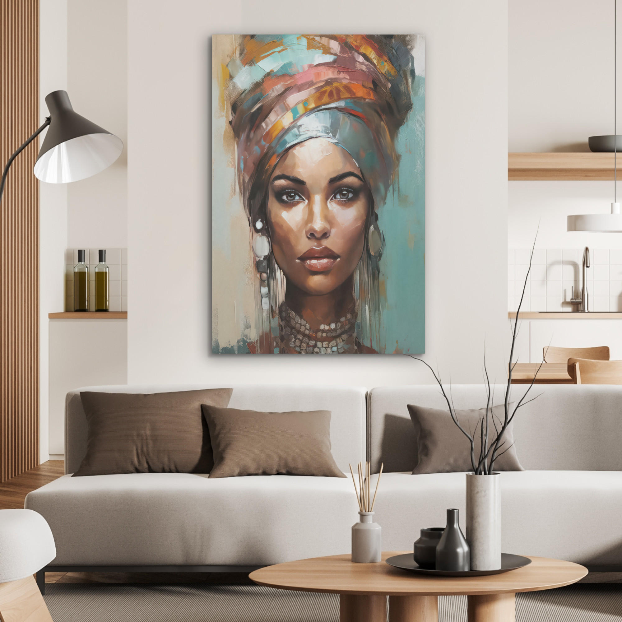AKUSTIKPANEEL Frau - Kunst - Schmuck - Porträt 70x100 cm - Blaugrau, Textil (70/0.9/100cm) - MuchoWow