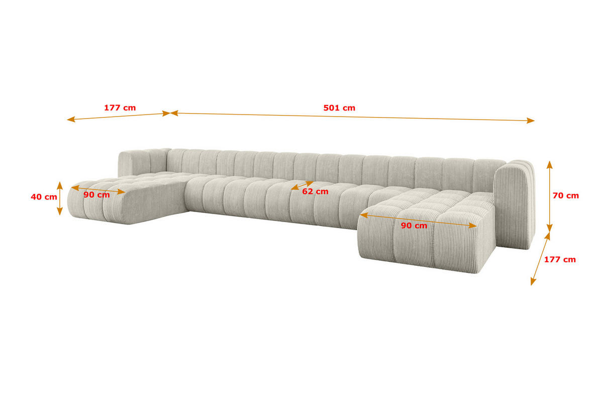 WOHNLANDSCHAFT modulares Sofa Joren-U3 - 501x177x70 cm Creme - Hellgrau/Creme, Holzwerkstoff/Textil (501/70/177cm) - ALTDECOR