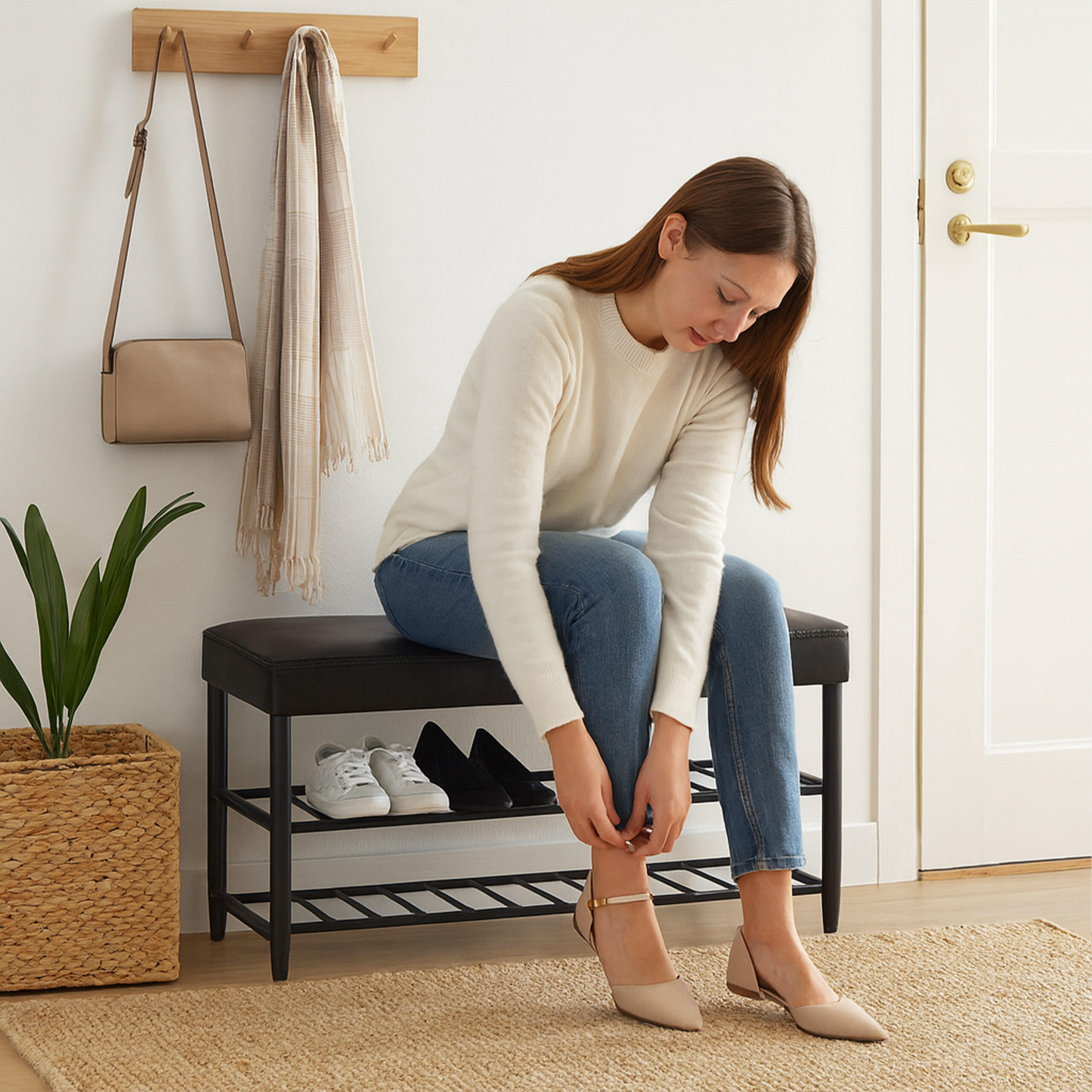 SCHUHBANK - Schwarz, Kunststoff/Textil (80/50/30cm) - Relaxdays