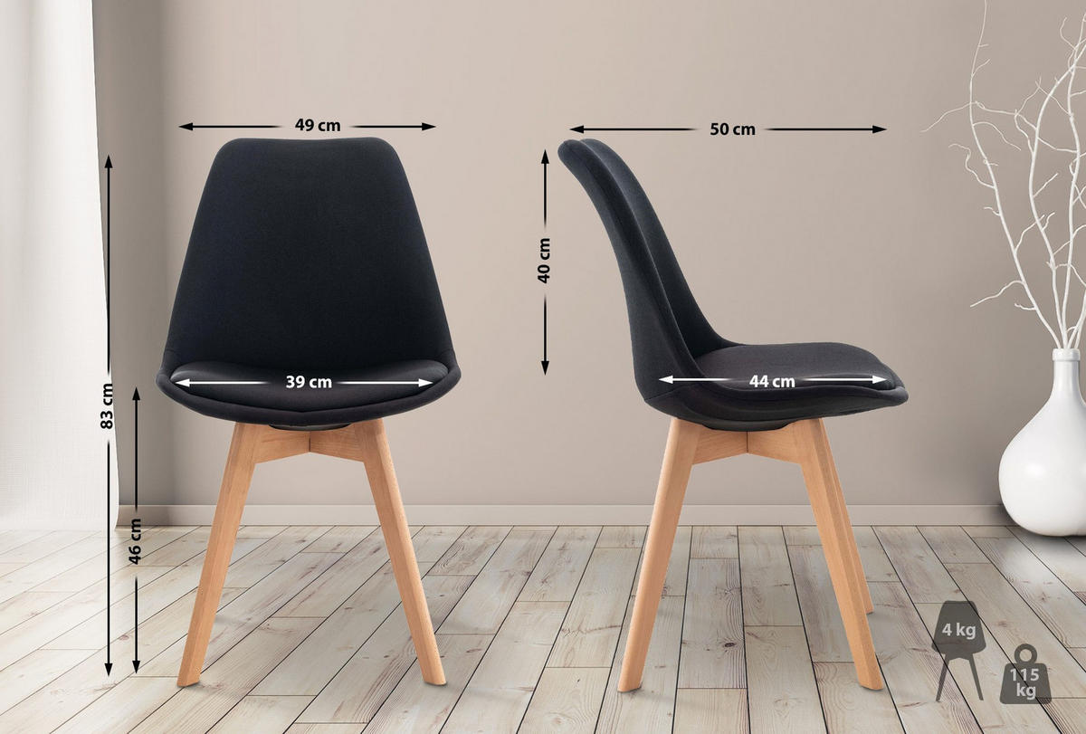 STUHL Stoff schwarz - Eukalyptusholzfarben/Schwarz, Holz/Textil (49/83/50cm) - CLP