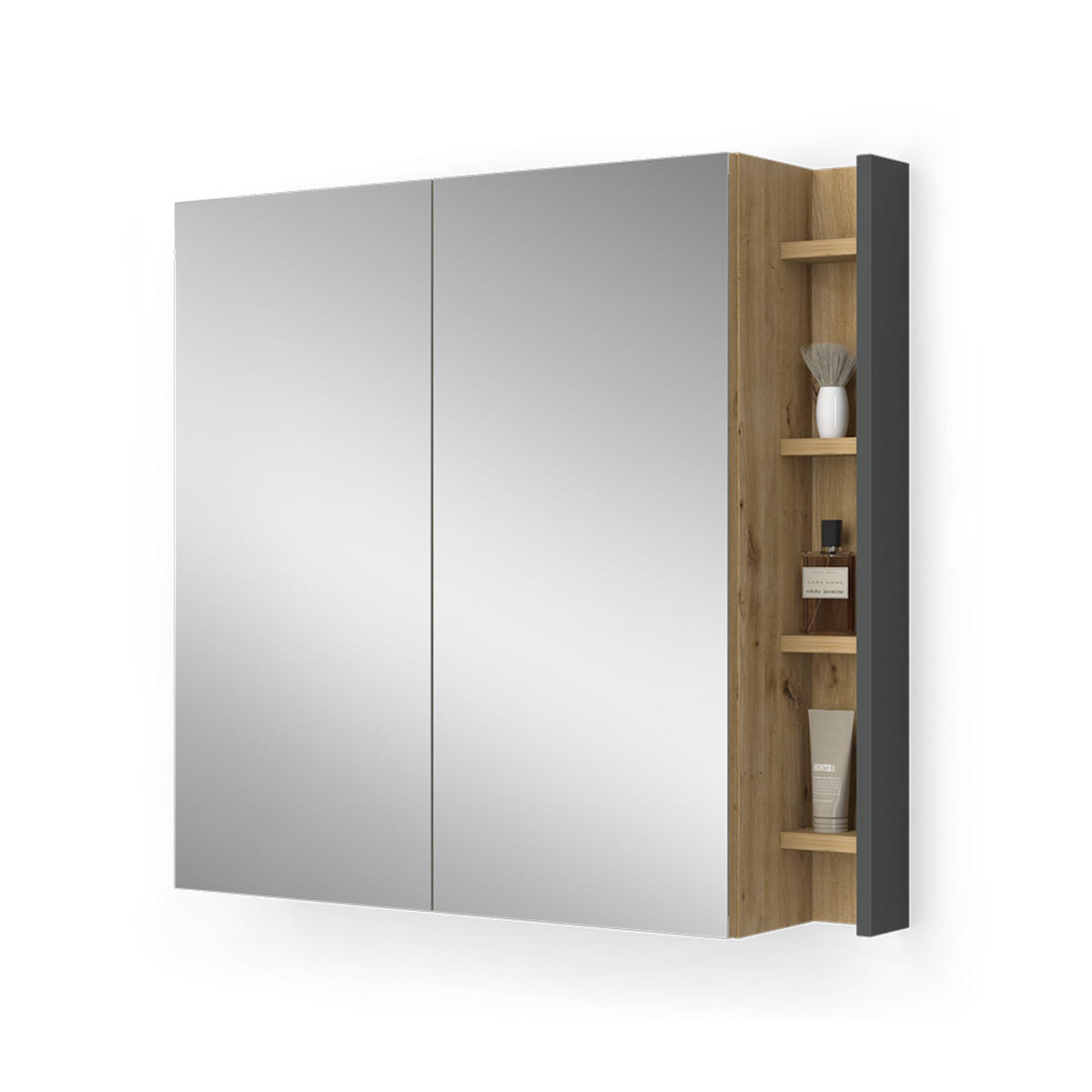 BADSPIEGELSCHRANK Edelin Anthrazit/Artisan 80 x 75 cm mit Regalen - Anthrazit/Eiche Artisan, Holzwerkstoff (80/75/18cm) - Vicco