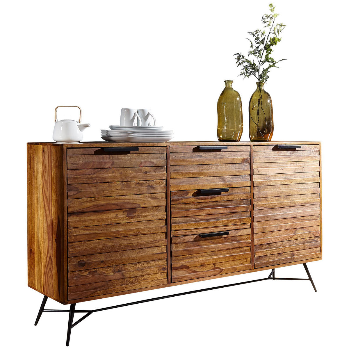 SIDEBOARD – FORMIO, Massivholz, 160x40x88 cm, Industrial-Stil - Schwarz/Braun, Holz/Metall (160/88/40cm) - KADIMA DESIGN