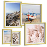 BILDER SET 5er Set - 50x50 cm & 20x30 cm & 40x60 cm Goldrahmen - Japanische Berglandschaften - Goldfarben, Kunststoff (40/60cm) - TULUP