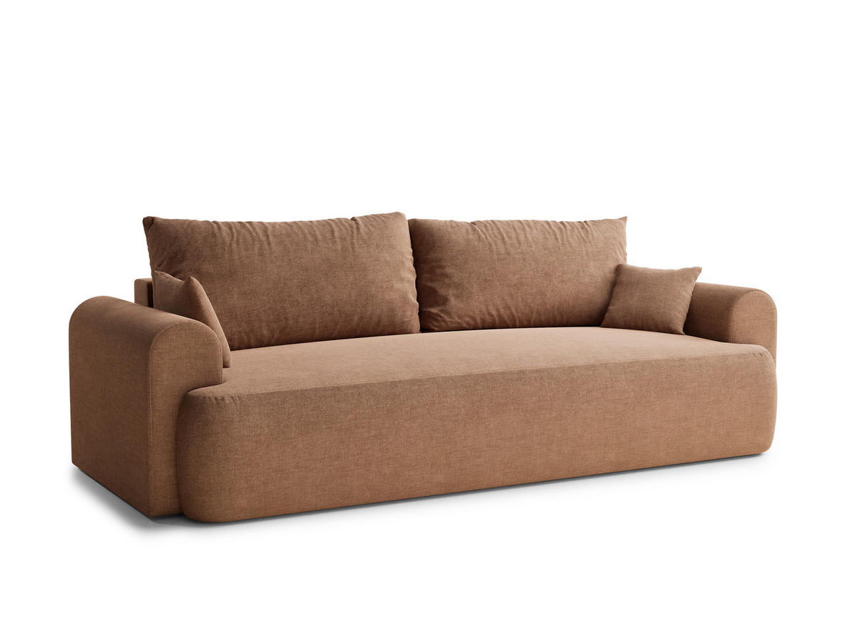 SOFA MIT SCHLAFFUNKTION Toluca Hellbraun Chenille-Stoff - Hellbraun/Schwarz, Holz/Holzwerkstoff (247/69/104cm) - Maison de Reve