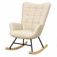 SCHAUKELSTUHL 80/67,5/95 cm beige aus Samt mit Massivholz und Metall, hoher Rückenlehne - Beige, Metall (65/95/67.5cm) - OKWISH
