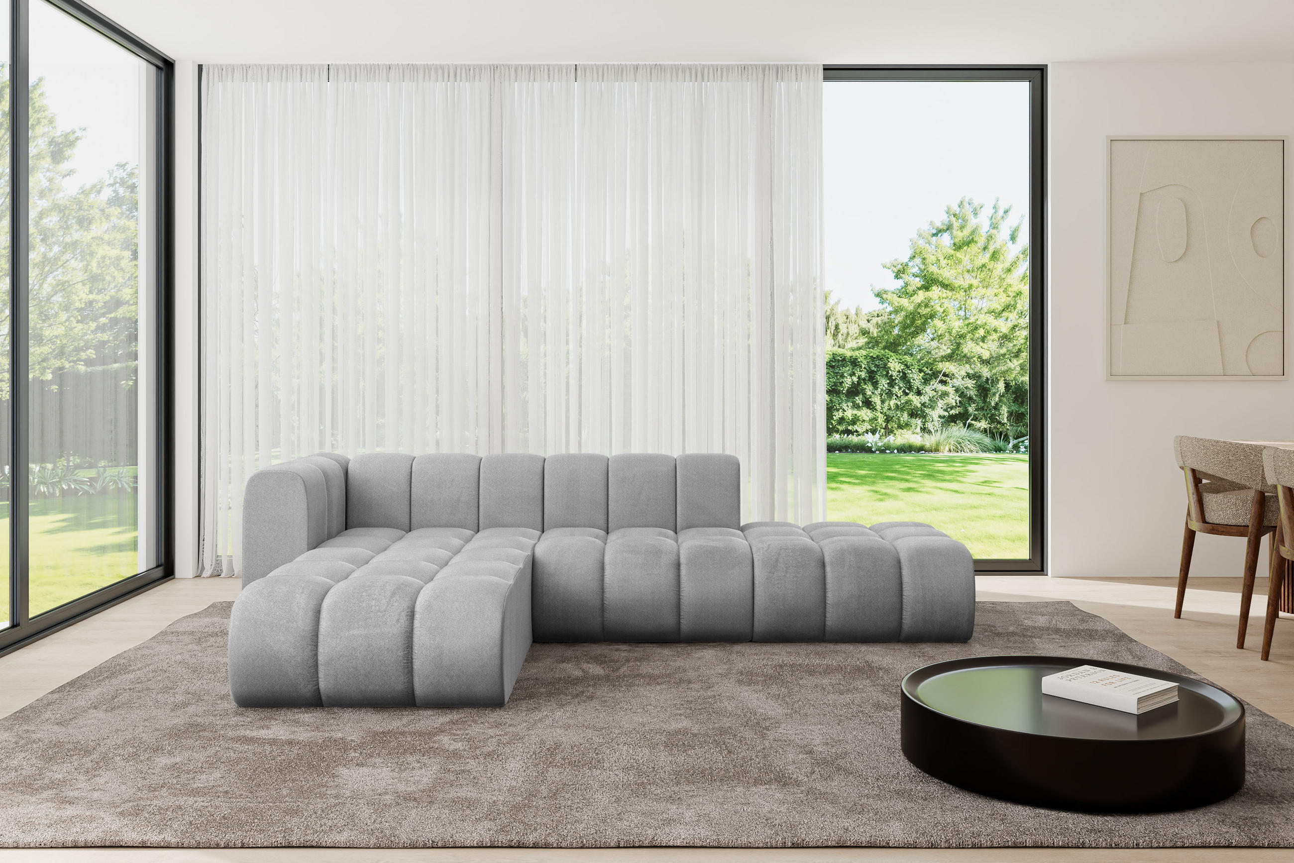 ECKSOFA modulares Sofa Zuvon-L1 - 296x177x70 cm Grau - Hellgrau, Holzwerkstoff/Textil (296/177cm) - ALTDECOR
