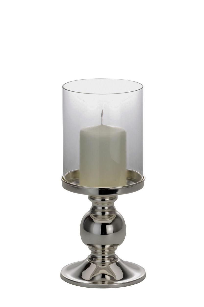 WINDLICHT "Romantik" auf Kugelfuß, versilbert glatt poliert, H 29,2 cm - Silberfarben, Paraffin (13/29.2/29.2cm) - Hermann Bauer jun. Kollektion GmbH