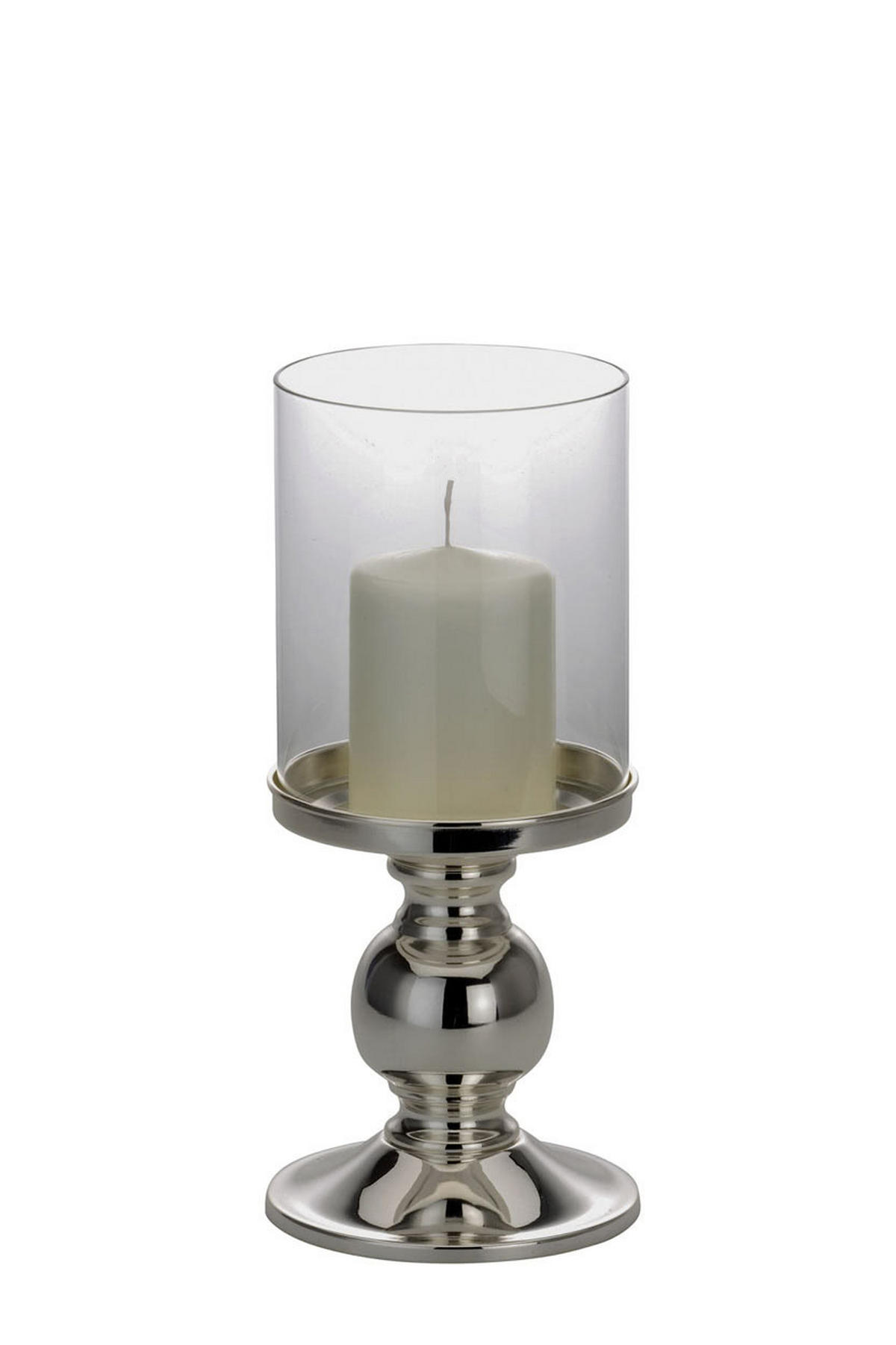 WINDLICHT "Romantik" auf Kugelfuß, versilbert glatt poliert, H 29,2 cm - Silberfarben, Paraffin (13/29.2/29.2cm) - Hermann Bauer jun. Kollektion GmbH