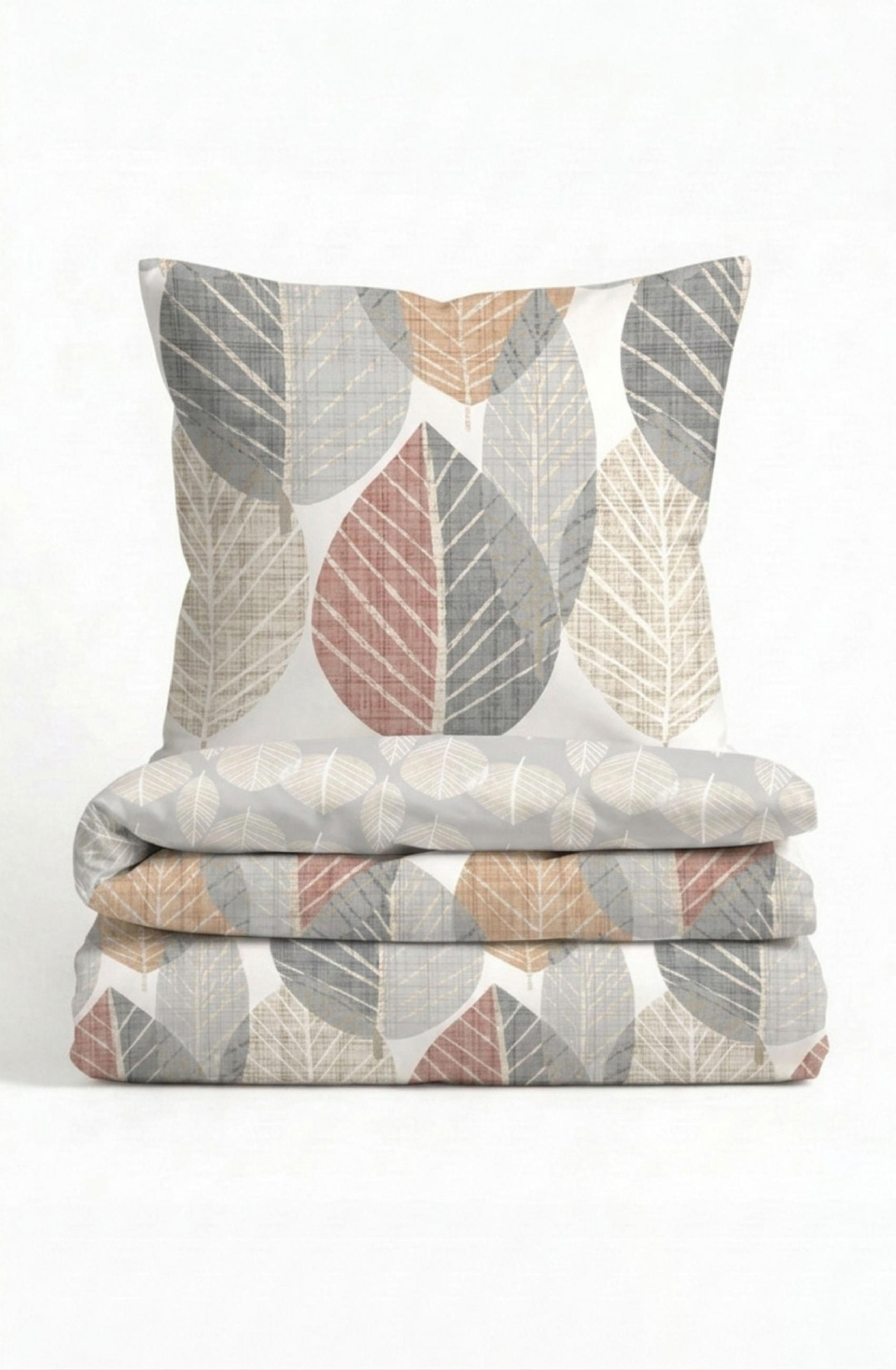 BETTWÄSCHE-GARNITUR Premium Biber Blätter Groß natur, 135x200 cm + 80x80 cm - Naturfarben, Textil (135/200cm) - biberna