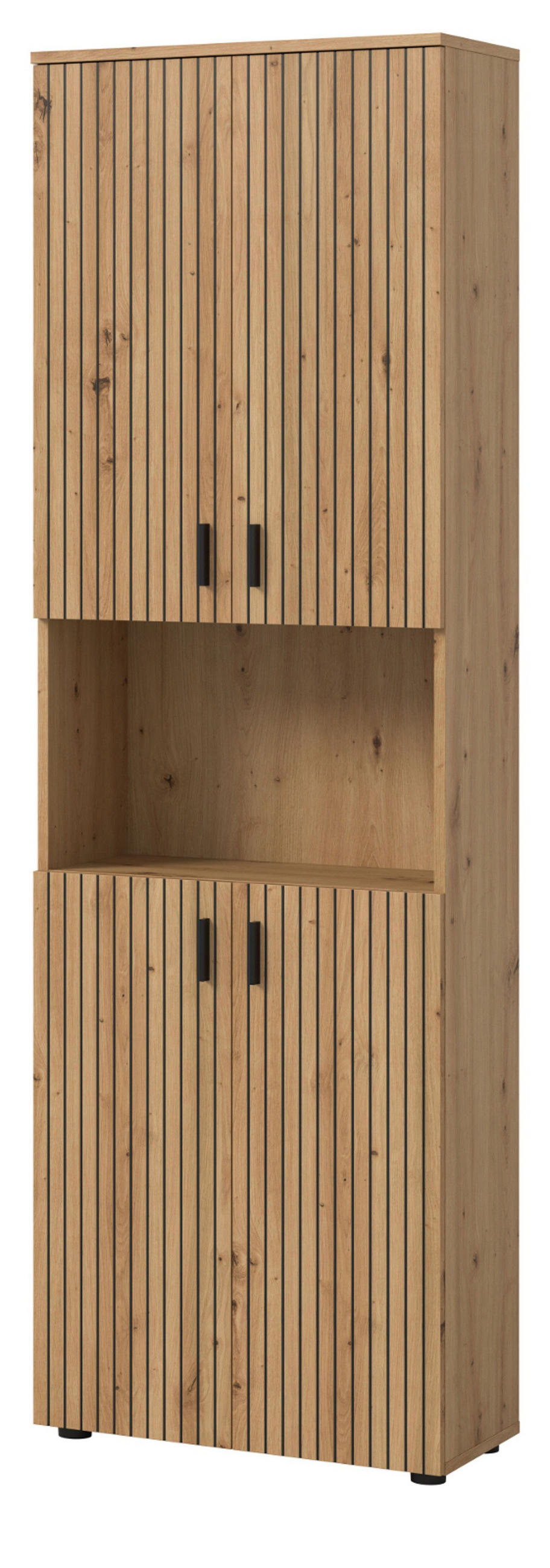 HOCHSCHRANK Eiche Artisan 60 x 192 cm, Badezimmer Schrank mit 8 Fächern - Schwarz/Eiche Artisan, Holzwerkstoff/Kunststoff (60/192/30cm) - Inn.Furn