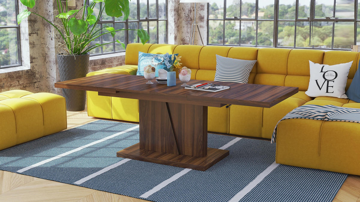 COUCHTISCH rechteckig Nussbaum ausziehbar höhenverstellbar - Nussbaumfarben, Holzwerkstoff (70/120/60cm) - designimpex