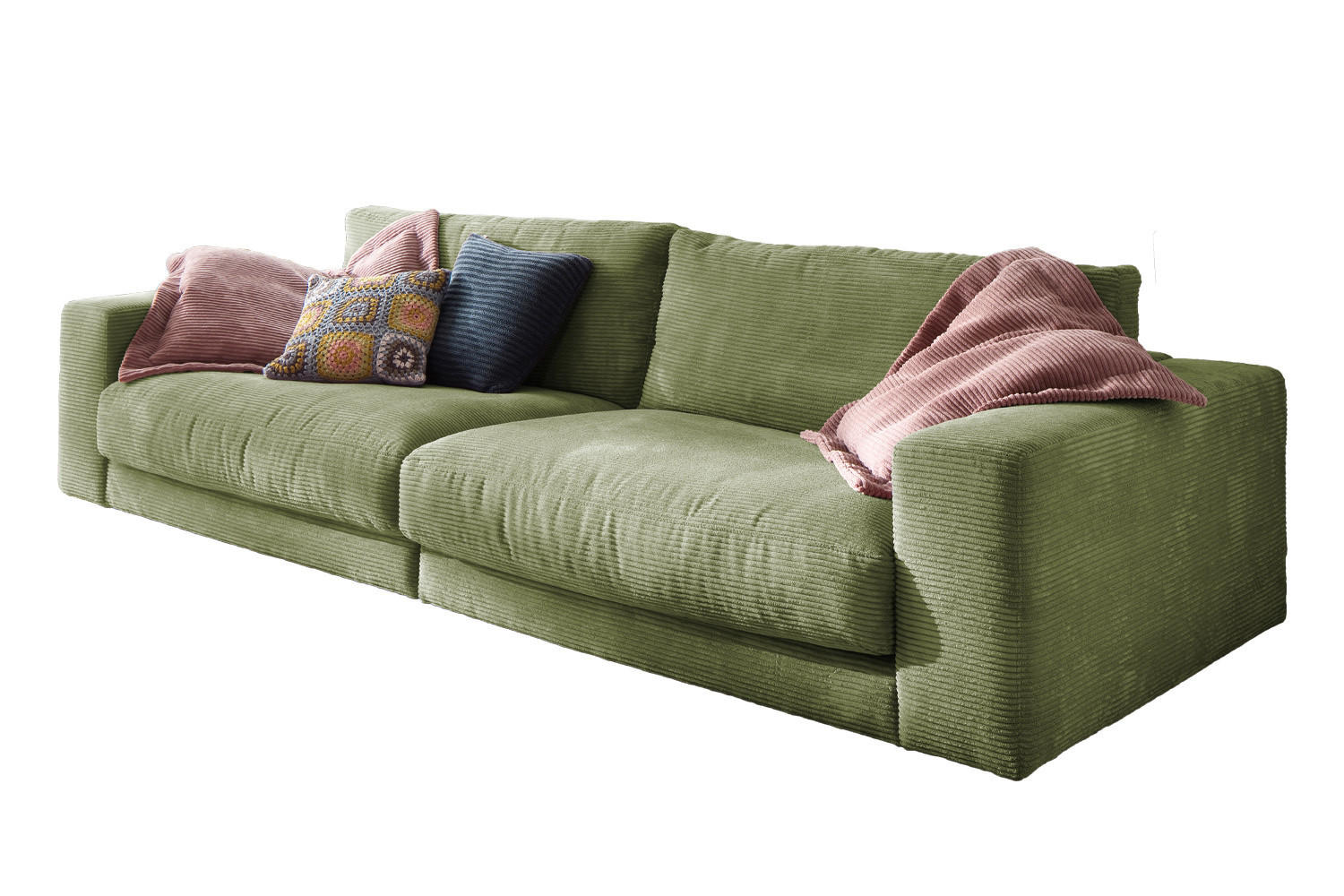 SOFA 3-SITZER MADELINE Grün Cord - Schwarz/Grün, Textil (290/85/127cm) - KAWOLA