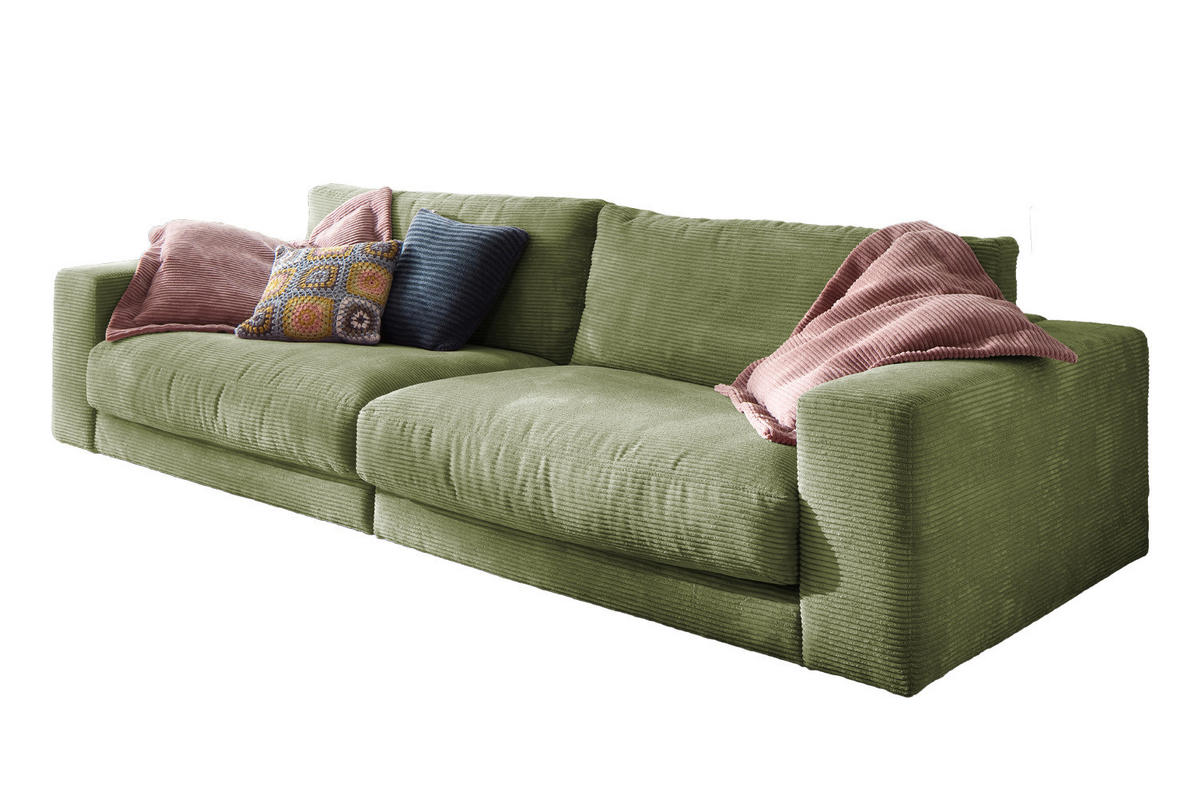 SOFA 3-SITZER MADELINE Grün Cord - Schwarz/Grün, Textil (290/85/127cm) - KAWOLA