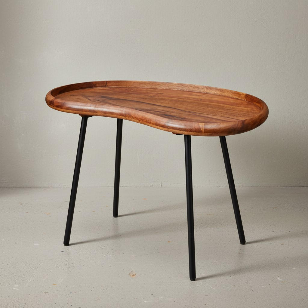 COUCHTISCH Massivholz mit Metallbeinen, Nierenform, Handgefertigt, Braun 71x40x51 cm - Schwarz/Braun, Holz/Metall (40/71/51cm) - KADIMA DESIGN