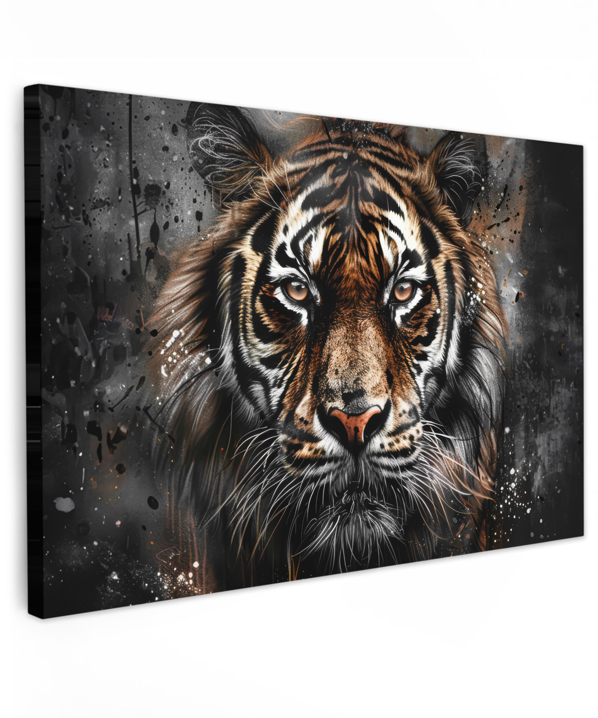 LEINWANDBILD Tiger - Tiere - Porträt - Luxus - Schwarz Groß 140x90 cm - Anthrazit, Textil (140/90cm) - MuchoWow
