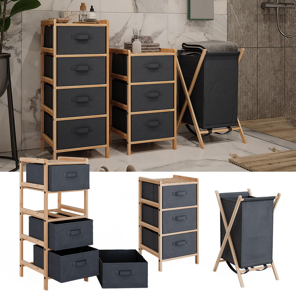 BADMÖBEL-SET Bruno Grau 3 Teile - Naturfarben/Grau, Holzwerkstoff (34.5/86/36.5cm) - Vicco