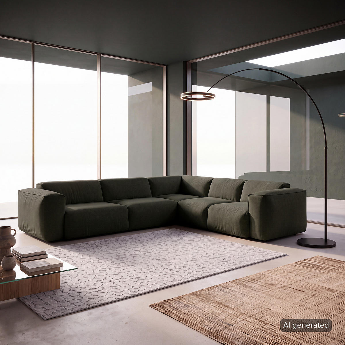 ECKSOFA mit Rundecke - Schwarz/Grau, Kunststoff/Textil (325/260cm) - home24