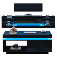 TV-SCHRANK-SET mit Couchtisch in Hochglanz Schwarz mit LED 181/38/38 cm + 100/50/40.3 cm - Schwarz, Holzwerkstoff (50/181/78.3cm) - Redom
