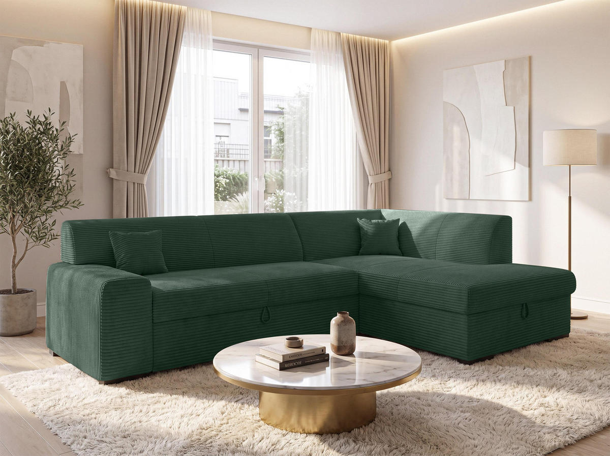 ECKSOFA L Form Minosa Flaschengrün 260/175/71 cm Rechts mit Schlaffunktion - Dunkelgrün/Schwarz, Kunststoff/Textil (175/260cm) - AX Living