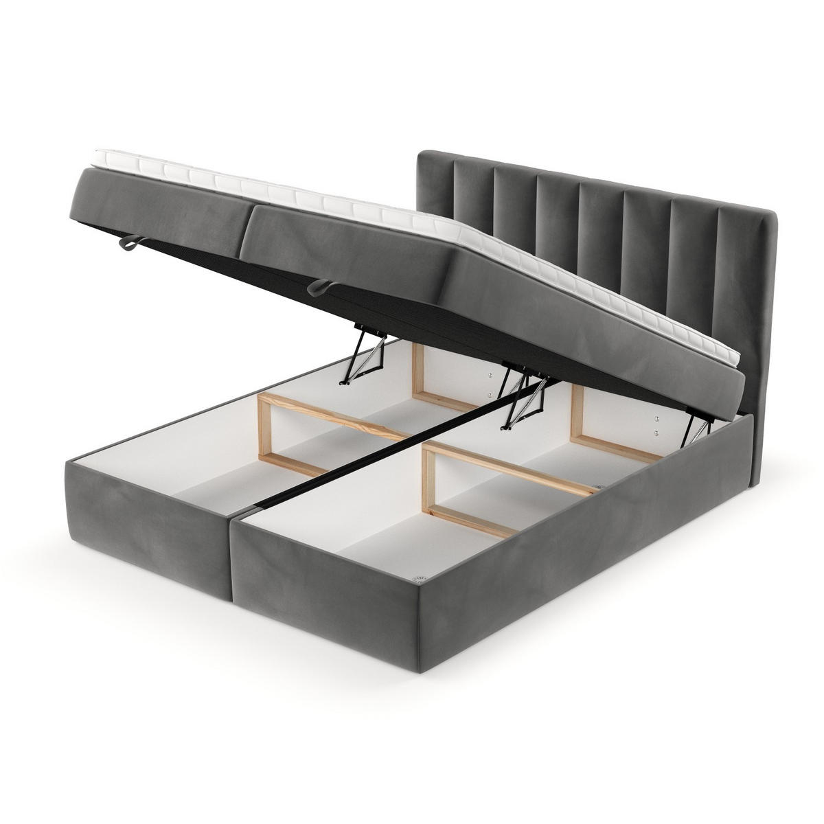 BOXBETT Lusso 180/200 cm Grau im Kronos Stoff - Schwarz/Grau, Holz/Holzwerkstoff (180/200cm) - AltaBeds