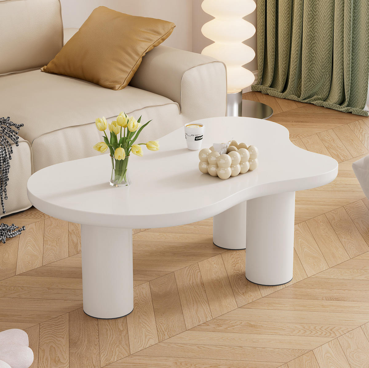 KONFERENČNÍ stolek z MDF a PVC, 107/66/40,5 cm bílý, v designu oblaku - bílá, kompozitní dřevo (107/66/40.5cm) - BEAOK