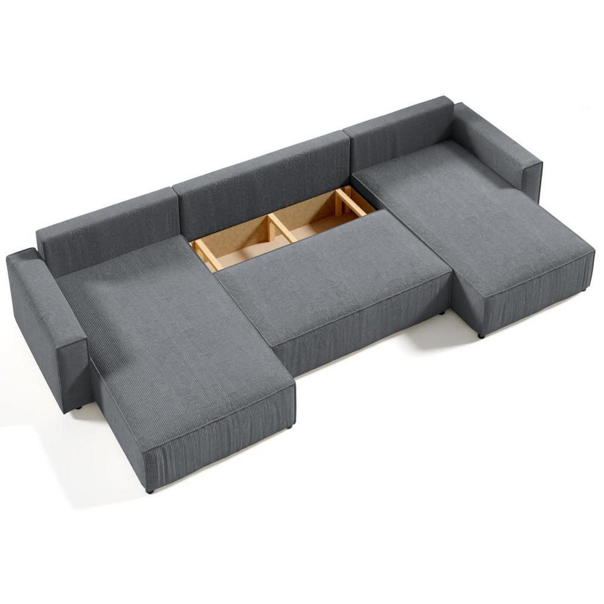 WOHNLANDSCHAFT Parys U mit Schlaffunktion grau - Schwarz/Grau, Kunststoff/Textil (390/70/185cm) - Beautysofa