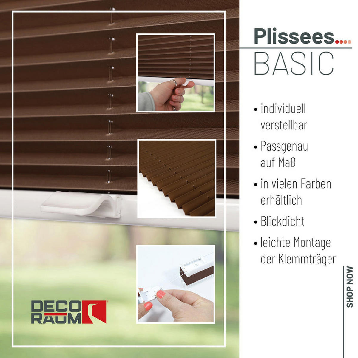 PLISSEE Basic ohne Bohren - Braun, Textil (70/210cm) - Deco-Raum