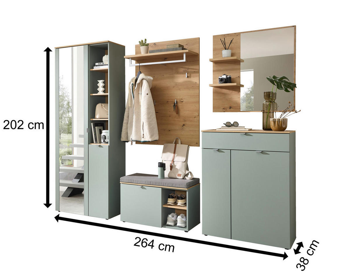 GARDEROBE 264/202/38 cm - Salbeigrün, Holz (264/202/38cm) - moebel dich auf