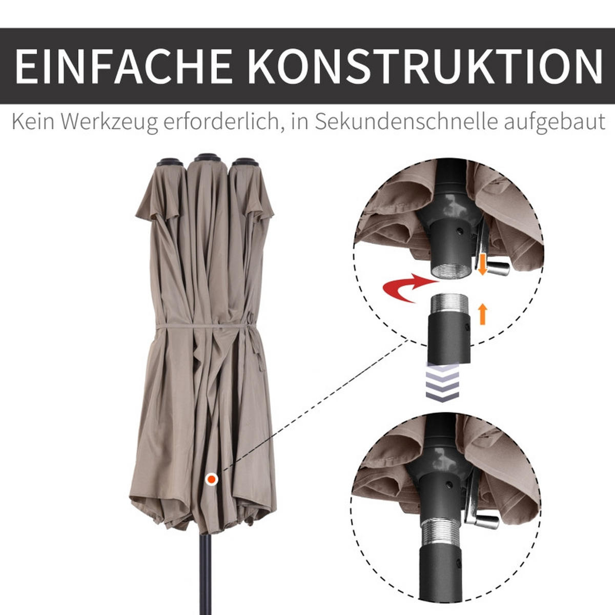SONNENSCHIRM Doppelsonnenschirm Handkurbel Hellkaffee - Braun, Metall (270/460cm) - ComfortXL