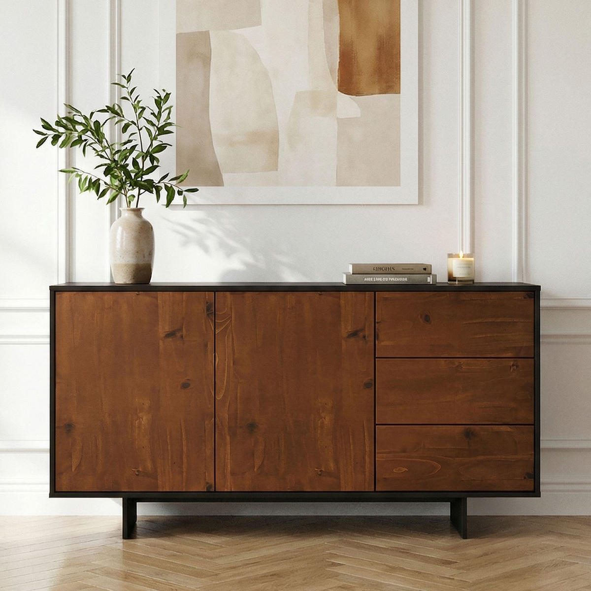 SIDEBOARD ARTO schwarz/Kastanie - Kastanienfarben/Schwarz, Holz (135/71/41cm) - IDIMEX