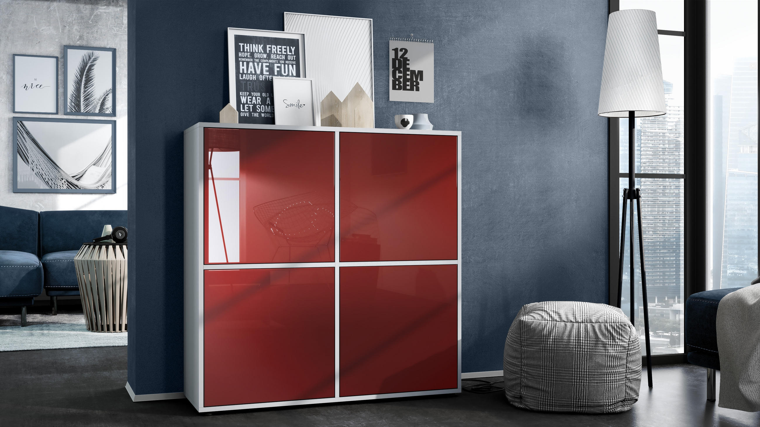HIGHBOARD Cuba Türen in Bordeaux Hochglanz - Bordeaux, Holzwerkstoff (104/105.5/35.5cm) - Vladon