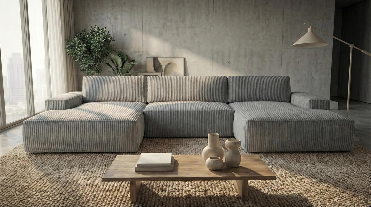 ECKSOFA EINAR 362 cm x 170 cm – Stoff: ZOOM 20 Farbe: Grau - Grau, Textil (362/170cm) - A&J MöbelLand